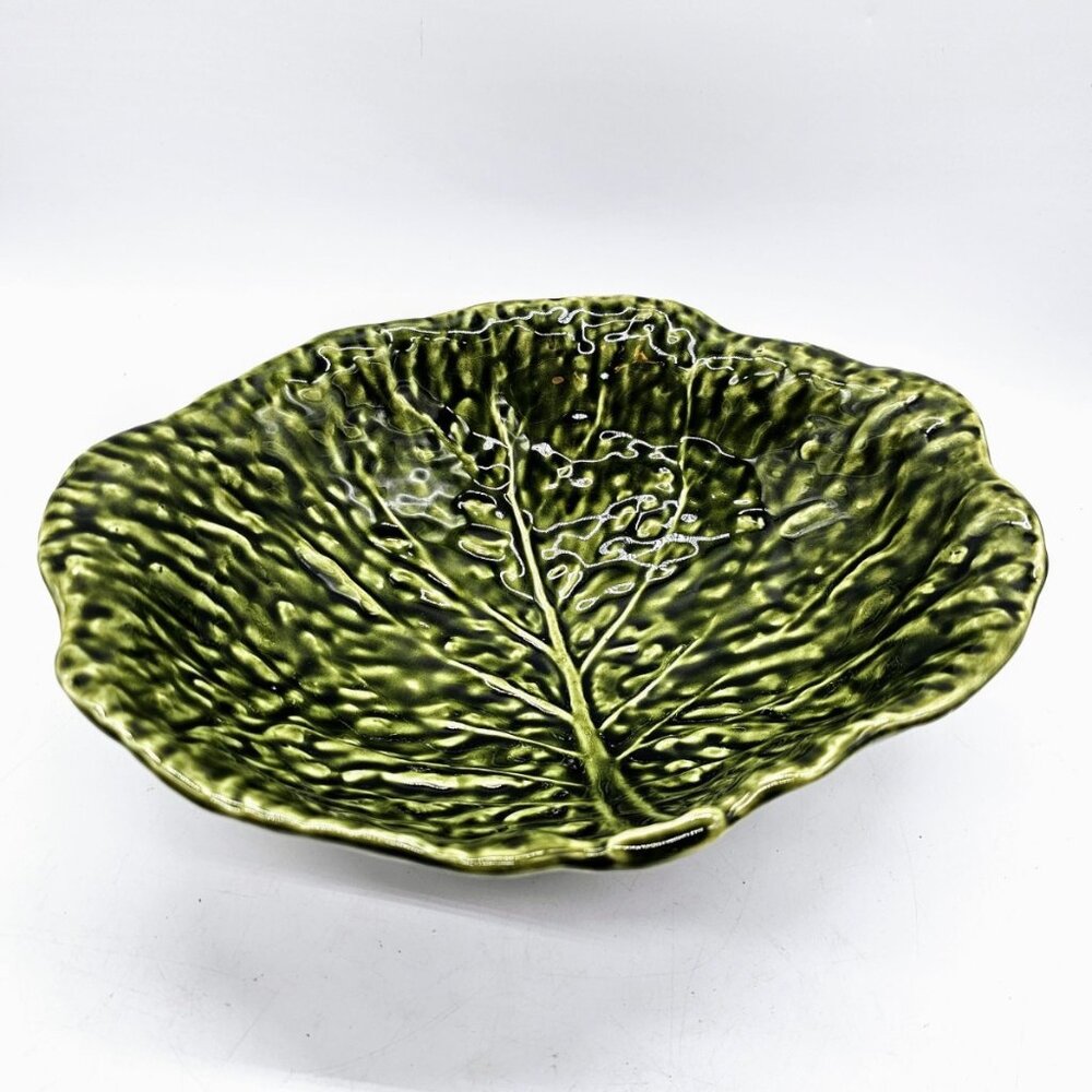 Vintage Majolica Cabbage Leaf Bowl With Feet Easter Spring Boho #679